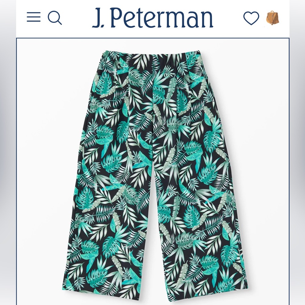 J. Peterman Palm Print Culottes Size 6 Tropical Leaf Wide-Leg Cropped Pants 6512